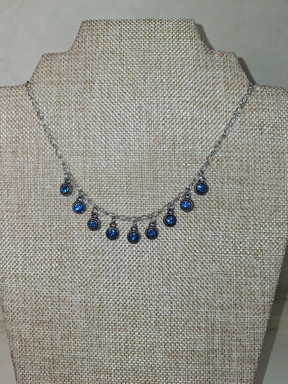 Silver Necklace with Blue Dangle Stones - Women Jewelry